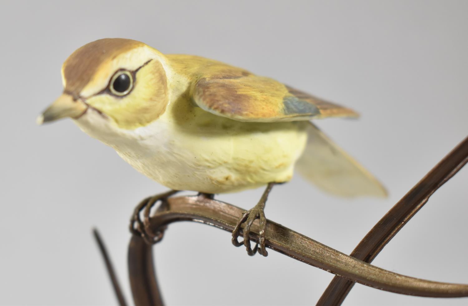 A Bronze and Ceramic Royal Worcester Study of Bird on Reed, Tiny Nick to End of Beak, 21cm high - Image 2 of 2