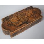 An Early Wooden Box Having Hand Drawn Royal Coat of Arms to Hinged Lid, Has Been Wormed, 13cm wide