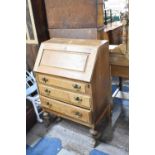 A Mid 20th Century Oak Fall Front Bureau with Three Drawers, 71cm wide