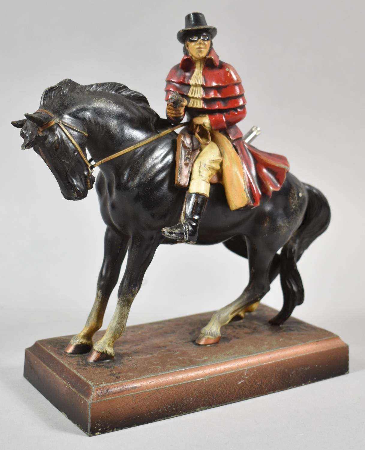 A Vintage Novelty Table Lighter in the form of Dick Turpin on Black Bess, Rectangular Plinth 18cm