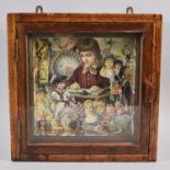 A Wall Hanging Wooden Glazed Display with Victorian Style Decoupage Decoration, 33cm Square