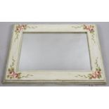 A Large Rectangular Wall Mirror with Painted Frame Having Rose Decoration, 82cm wide