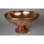 A Brass Rimmed Copper Fruit Bowl on Octagonal Stand, 26cm Diameter