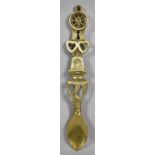 A Moulded Brass Welsh Loving Spoon, Inscribed "Handmade Pontypridd, Wales", 39cm Long