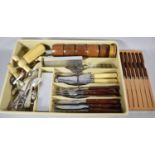 A Collection of Kitchen Cutlery, Teaspoons, Corkscrews, Treen Napkin Rings etc