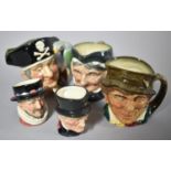 A Collection of Five Various Royal Doulton Character Jugs, Tallest 10cm high