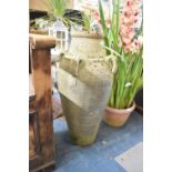 A Large Glazed Stone Four Handled Amphora Shaped Garden Vase, 78cm high