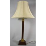 A Wooden and Ormolu Tall Table Lamp and Shade on Plinth Base, Lamp 60cm high