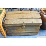A Vintage Metal Dome Topped Travelling Trunk, 69cm wide