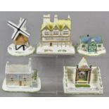 A Collection of Five Boxed Coalport Cottages, (Bakewell Town Hall, Mulberry Hall and Brindley