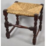 A Rush Seated Rectangular Stool, 36.5cm Long