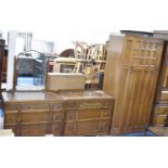 A Three Piece Edwardian Oak Bedroom Suite Comprising Hanging Wardrobe, Galleried Three Drawer