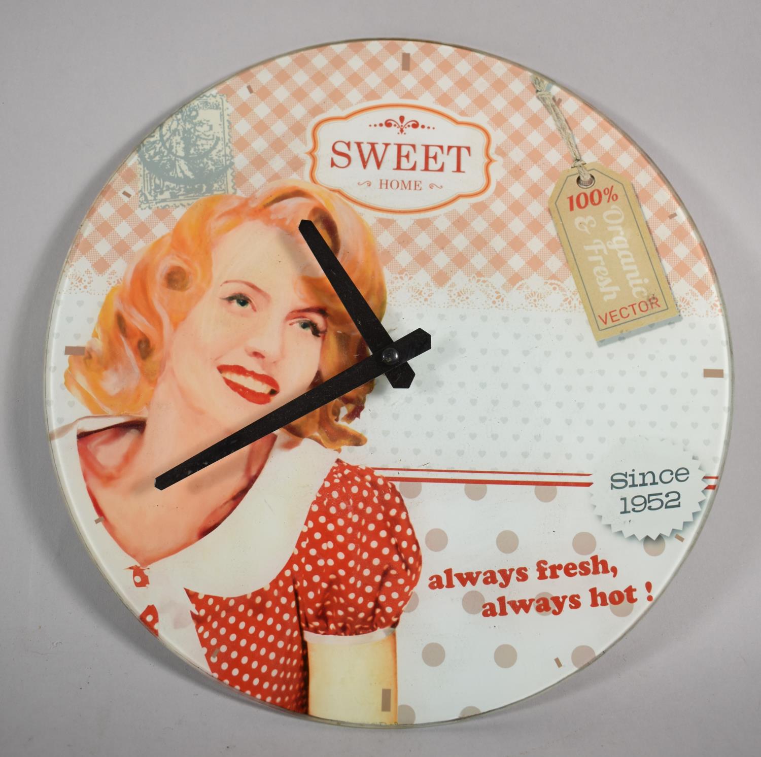 A Reproduction Advertising Circular Wall Clock with Battery Movement, 30cm Diameter