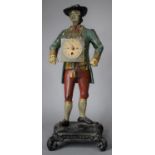 A Painted Spelter Novelty Figural Clock in the form of Gent with Coat and Hat, Marked P v R to Base,
