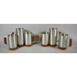 A Set of Six Various 1970's Teak and Stainless Steel Tankards, Tallest 15cm high