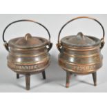 A Pair of Souvenir Copper Patinated Three Legged Miniature Gypsy Cauldrons Both Inscribed "Falkirk",