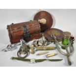 A Small Collection of Curios to Include Wooden Domed Topped Box, Whistle, Two Tape Measures, Pair of