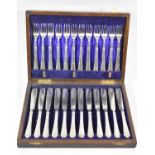 A Cased Set of 12 Antistain Nickel Fish Knives and Forks