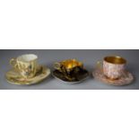 Three Miniature Cabinet Cups and Saucers to Include Gilt and Black Glazed Coalport and Two Royal