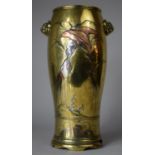 A Large Heavy Oriental Polished Bronze and Mixed Metal Two Handled Vase Decorated with Eagle