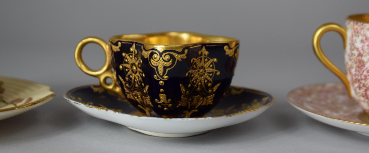 Three Miniature Cabinet Cups and Saucers to Include Gilt and Black Glazed Coalport and Two Royal - Image 4 of 5