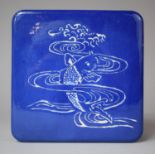 A Cornish Blue Glaze Lidded Box Decorated with Fish, Signed V Patterson, 14.5cm