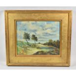 A Gilt Framed Oil on Board, Dew Pond on Wooded Bank Signed A Lemaerte