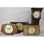 A Collection of Three Vintage Metamec Mantle Clocks Together with a Miniature Oak Long Case Clock,