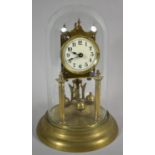 An Edwardian Brass Pillar Clock Under Glass Dome, 28cm high