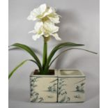 A Pair of "Peony" Blue and White Ceramic Square Planters, One Containing Artificial Flower, 18cm