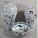 Two Wilton Ware Lustre Vases, 27.5 and 21cm high Together with a Bowl (AF)