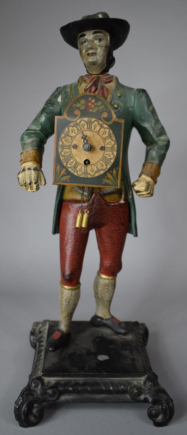 A Painted Spelter Novelty Figural Clock in the form of Gent with Coat and Hat, Marked P v R to Base, - Image 3 of 3