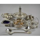 A Collection of Various Silver Plate to Include Sugar Sifter, Pierced Bowl, Wine Coaster, Salad