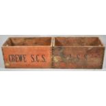 Two Vintage Pine Boxes Inscribed Crewe SCS and ASS, Each 45cm wide