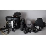 A Collection of Various Photographic Equipment to Include Canon EOS 500, Edixa Mat Body with