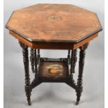 An Edwardian String Inlaid Octagonal Rosewood Occasional Table with Galleried Stretcher Shelf