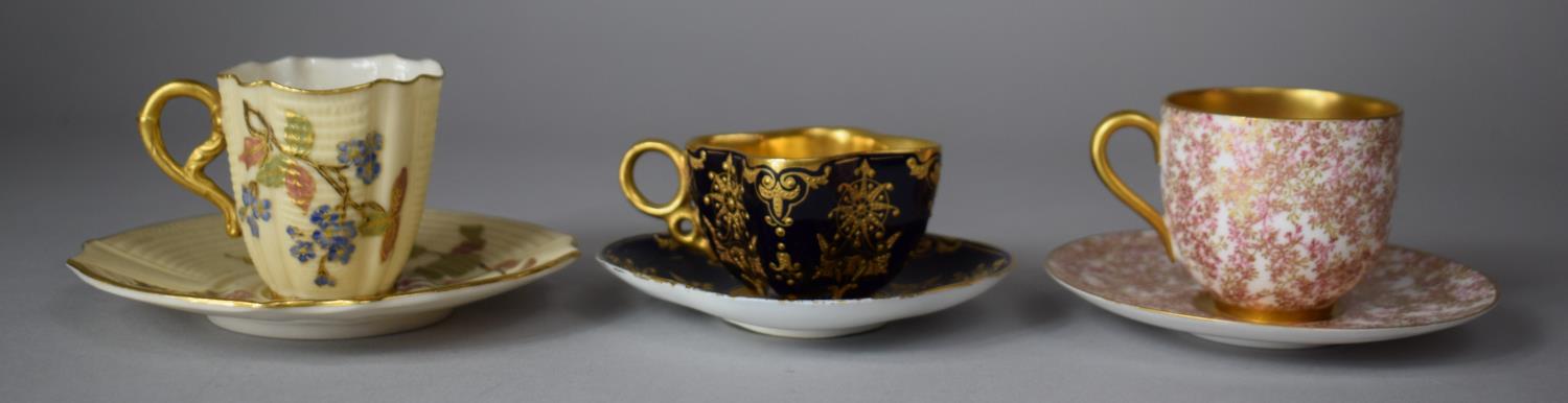 Three Miniature Cabinet Cups and Saucers to Include Gilt and Black Glazed Coalport and Two Royal - Image 2 of 5