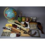 A Box of Sundries to Include Children's Tin Plate Globe, Commemorative Flag, Books and Booklets,