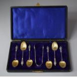 A Cased Set of Six Silver Apostle Teaspoons and Tongs by William Davenport, Birmingham 1907