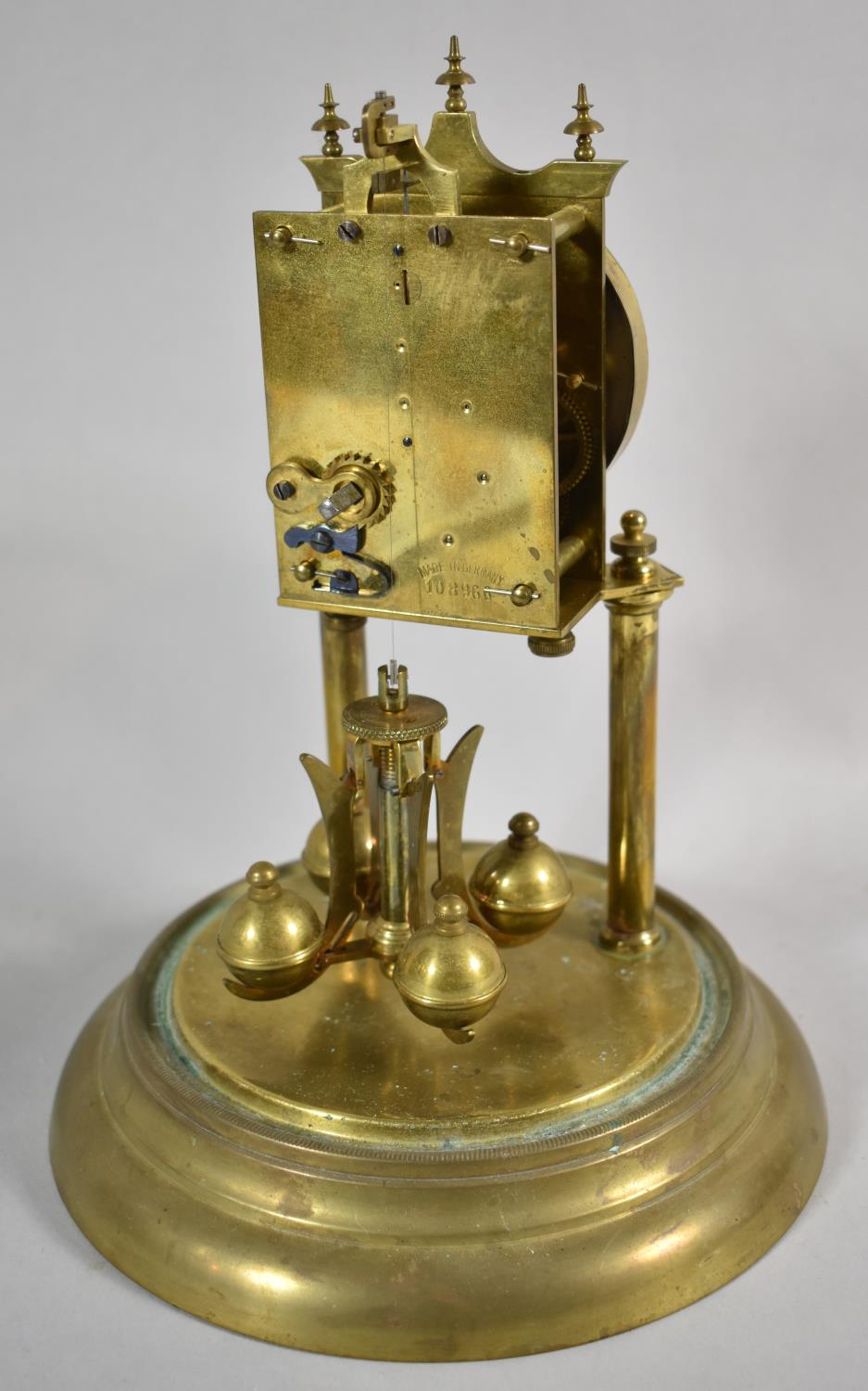 An Edwardian Brass Pillar Clock Under Glass Dome, 28cm high - Image 2 of 3