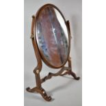 A Mahogany Framed Oval Dressing Table Mirror, Base Stretcher Require Regluing, 36cm wide