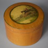A Circular Gents Collar Box the Lid Decorated with Panel Depicting Huntsman and Hounds Clearing