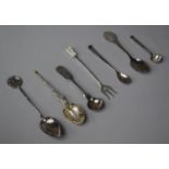 A Collection of Various Silver Salt and Mustard Spoons, Mother of Peal Handled Fork etc