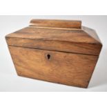 A Late 19th Century Rosewood Two Division Tea Caddy of Sarcophagus Form, Missing Ball Feet, 22cm