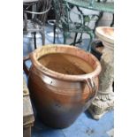 A Large Salt Glazed Stoneware Three Handled Patio Planter, 46cm Diameter and 50cm high