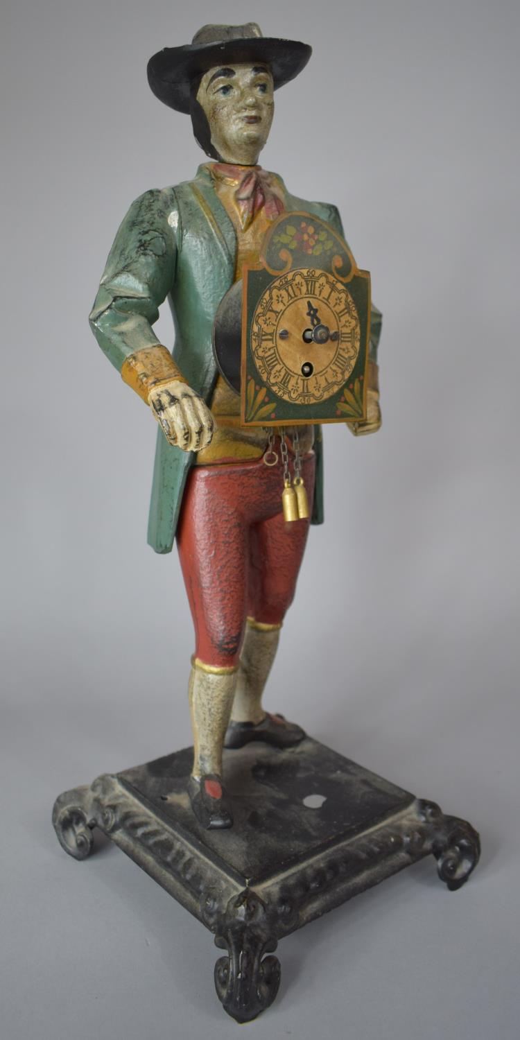 A Painted Spelter Novelty Figural Clock in the form of Gent with Coat and Hat, Marked P v R to Base, - Image 2 of 3