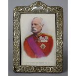 A Silver Mounted Photo Frame Containing Postcard of Field Marshal Roberts, 18cm high, in worn
