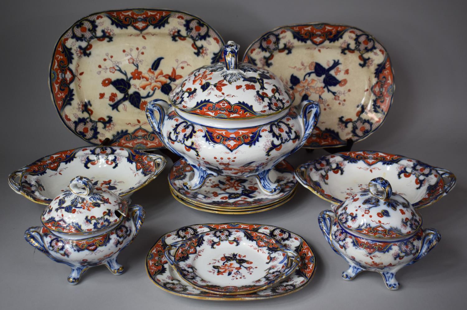An Imari Patterned 19th Century Part Dinner Service to include Large Lidded Tureen and Two Smaller