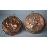 A Pair of Copper Circular Jelly Moulds Decorated with Strawberries and Pomegranate, 13.5cm Diameter