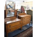 An Edwardian Oak Three Drawer Galleried Bedroom Chest and Matching Two Drawer Dressing Chest, Each